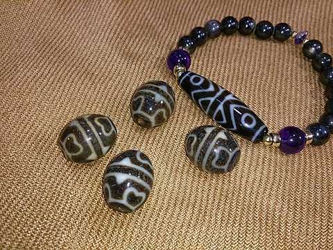 星辰蓮花二眼天珠 希少 天珠 瑪瑙 茶 ビーズ 開運 魔除け 根付